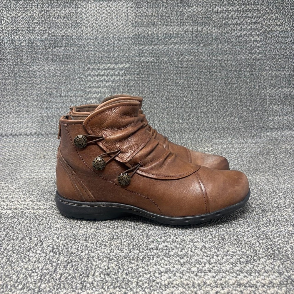 Rockport Cobb Hill Collection Brown Leather Ankle Boots Zip Ruched Womens size 7